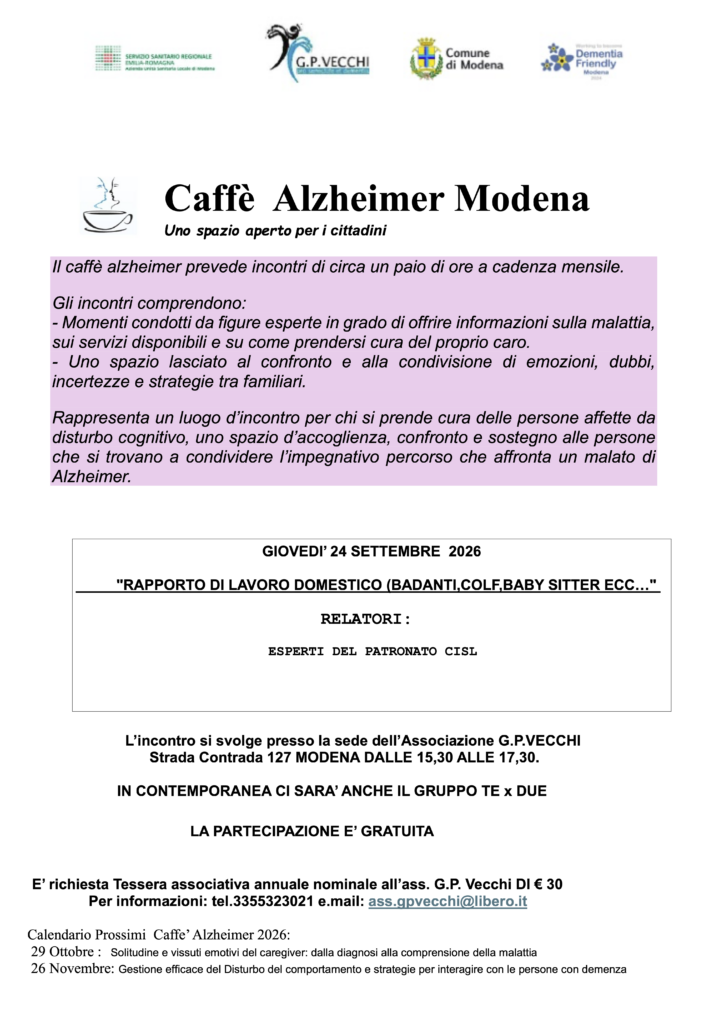 Caff&egrave; Alzheimer 24/09/2026 &ndash; Modena