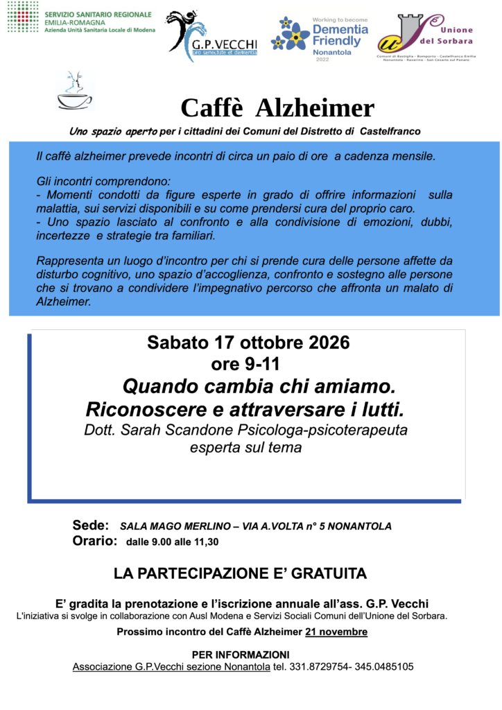 Caff&egrave; Alzheimer 17/10/2026 &ndash; Castelfranco